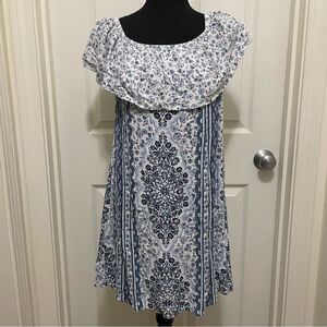 Wallflower Boho‎ Floral Print Dress White & Blue Women's Size Medium Cottage